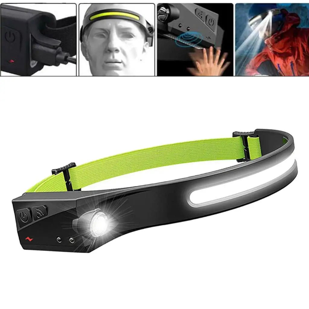 COB LED Headlamp Motion Illumination Bright Rechargeable Lightweight Gift Adjustable Lamp for Outdoor Walking Running