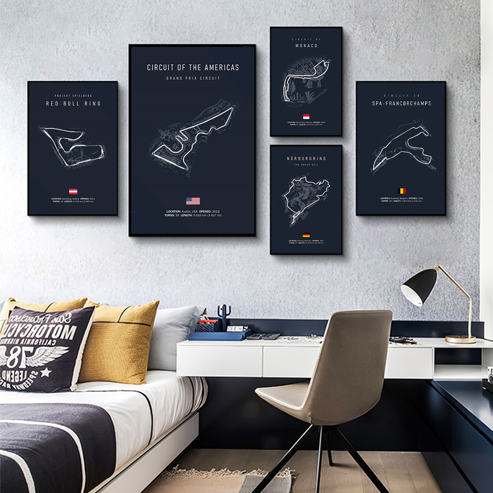 Formula 1 Internationa Track Circuit Canvas Painting F1 Wall Art Nordic Poster Aesthetic Motorsport Race Picture For Home Decor