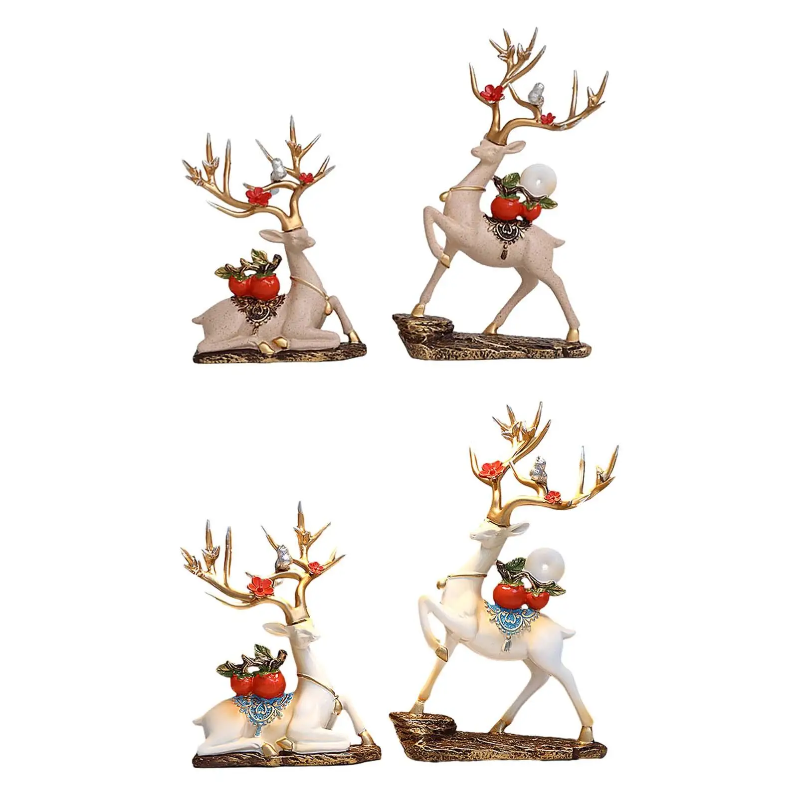 2x Reindeer Statues Collectable Elk Couple Sculpture for Bar Cabinet Desktop