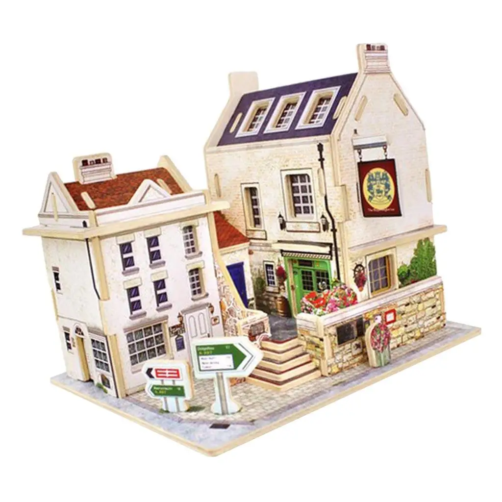 1:24 DIY Wooden Dollhouse Model Handcrafts Miniatures Building  - Britain Bar Pub Villa Hotel Model Kids Birthday  Gifts
