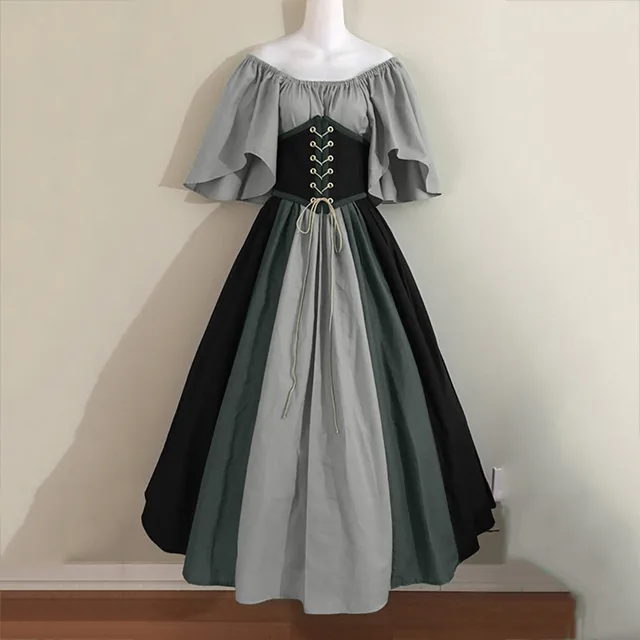 Medieval Dress Women Long Sleeve Maxi Robe Vintage Fairy Elven