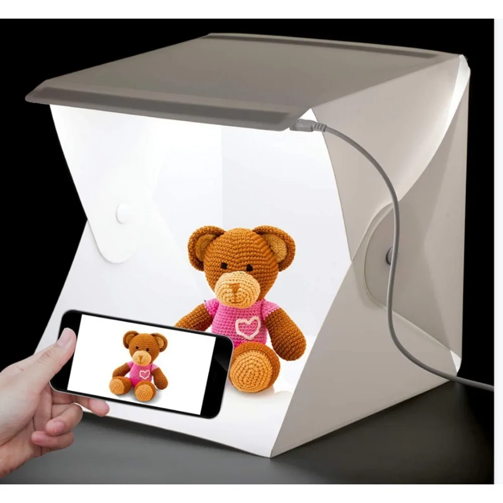 Sb66f8f04eddf4537bfff080e3148b5e3D Folding Lightbox 20cm Portable Photography Photo Studio Tent LED Softbox Background Kit USB Mini Light Box For DSLR Camera
