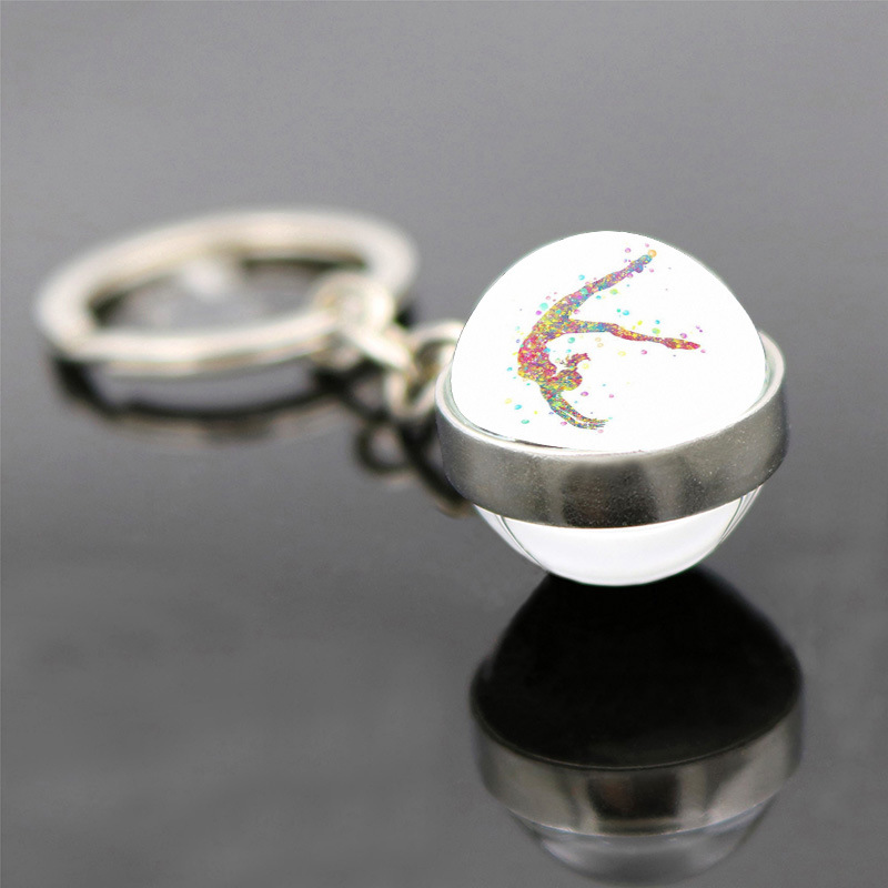 Beliebte Schmuck doppelseitige Glas Anhänger Schlüssel bund rhythmische Gymnastik Thema Schlüssel bund Anhänger Geschenk stilvoll und minimalist isch – Detail 11
