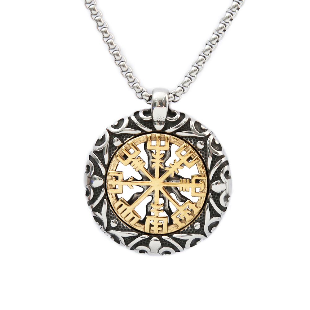 Vintage Edelstahl Norse Rune Perlen Kompass Anhänger Halskette für Männer einzigartige Aushöhlung Sonne Halskette Mode Amulett Schmuck – Detail 1