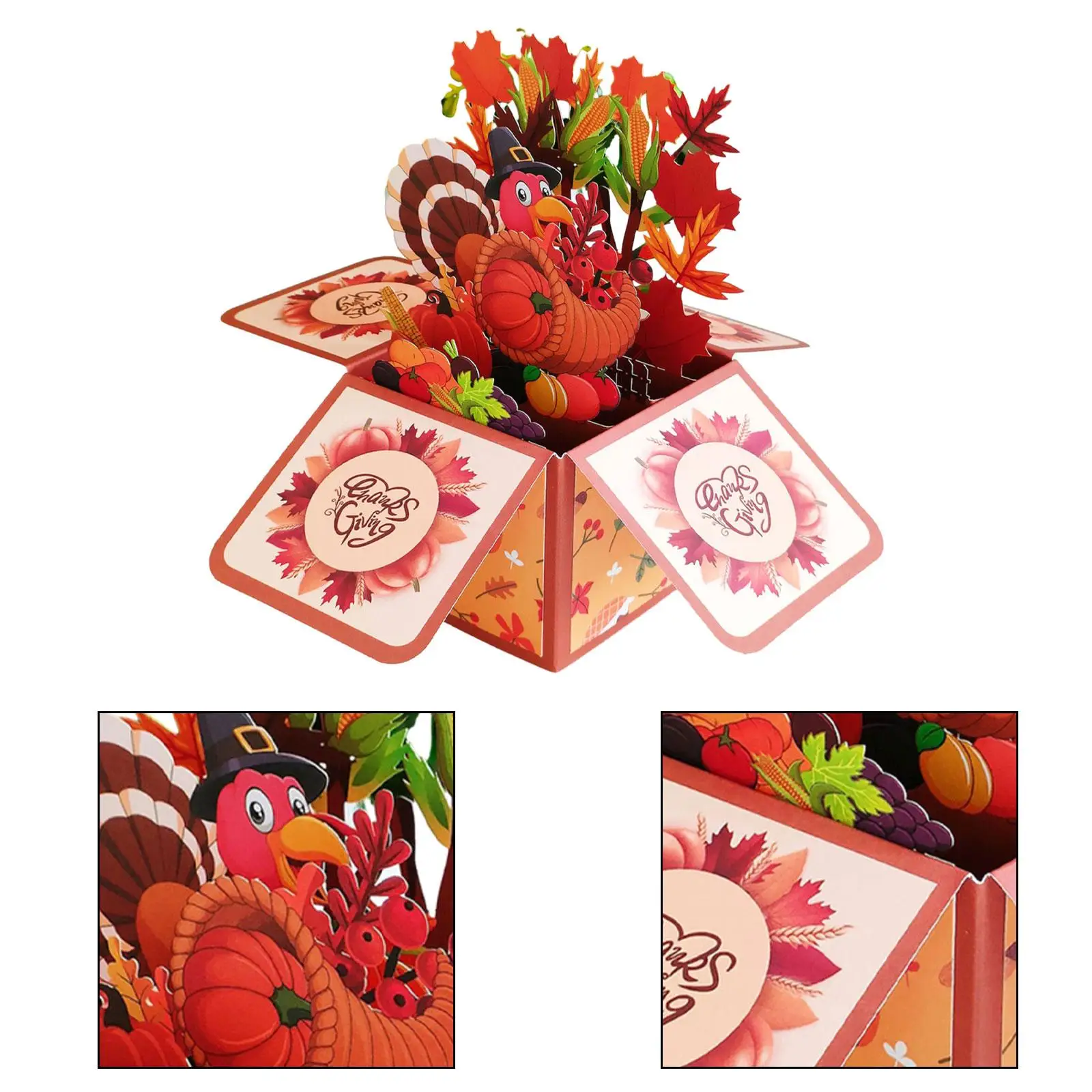Thanksgiving Day Popup Card Thank You Autumn Harvest Decorative with Note Card and Envelope 3D Turkey Thanksgiving Card Present