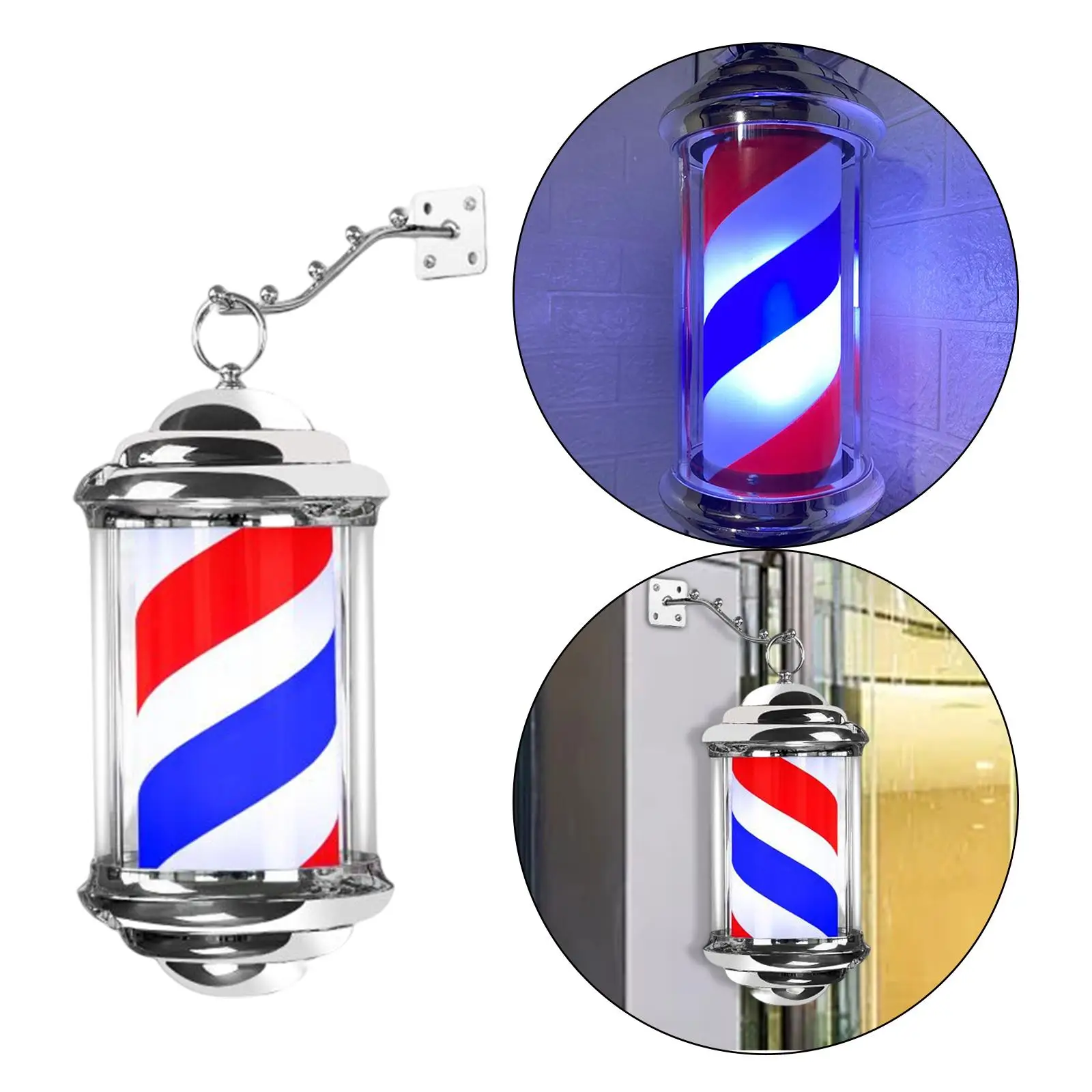 Barber Shop Pole Light Stripe Rotating Hair Salon Shop Open Signs Wall Mount with Hanging Rack LED Light for Street Indoor Party
