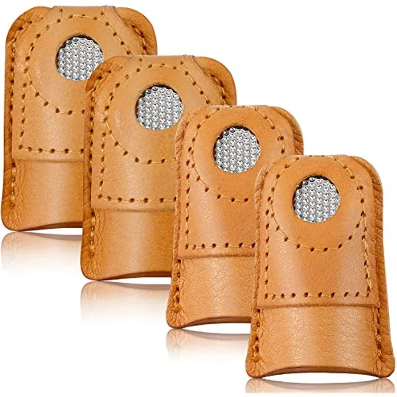 2 Stück Leder münze Fingerhut weiche künstliche Schaffell Handarbeit Finger abdeckung Spitze Quilten Fingerhut Ärmel hand gefertigte Näh werkzeuge – Detail 1