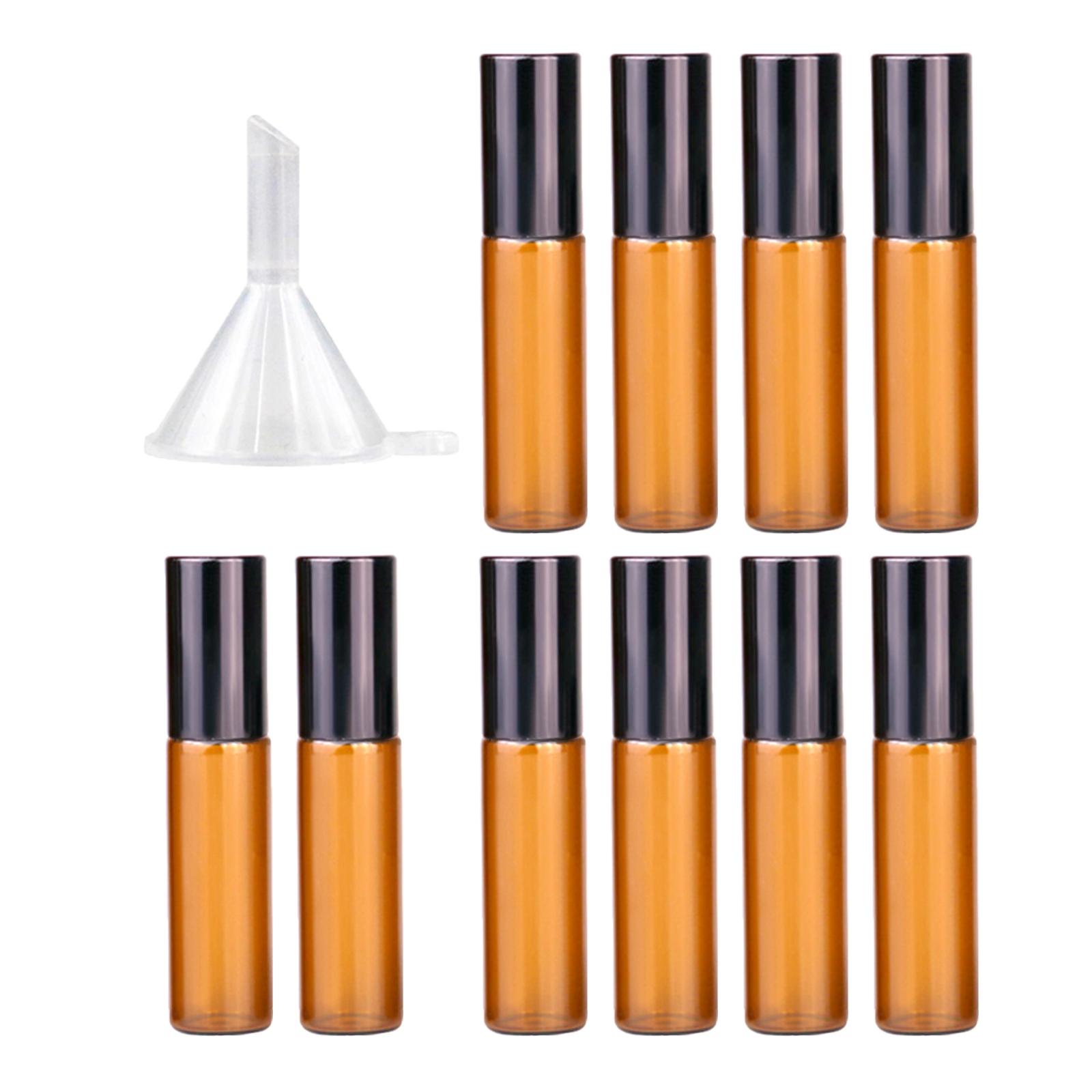 Essential Oil Roll On Bottles Roller Ball Bottles with Funnel Natural Deodorant Fragrance Liquid Reuse Amber Travel Bottles