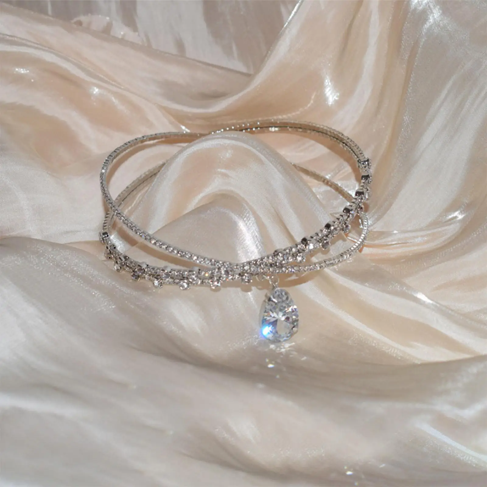 Luxury Choker Necklaces Zircon Water Drop Pendant Headdress Clavicle Chain Neck Jewelry for Nightclub Birthday Women and Girls