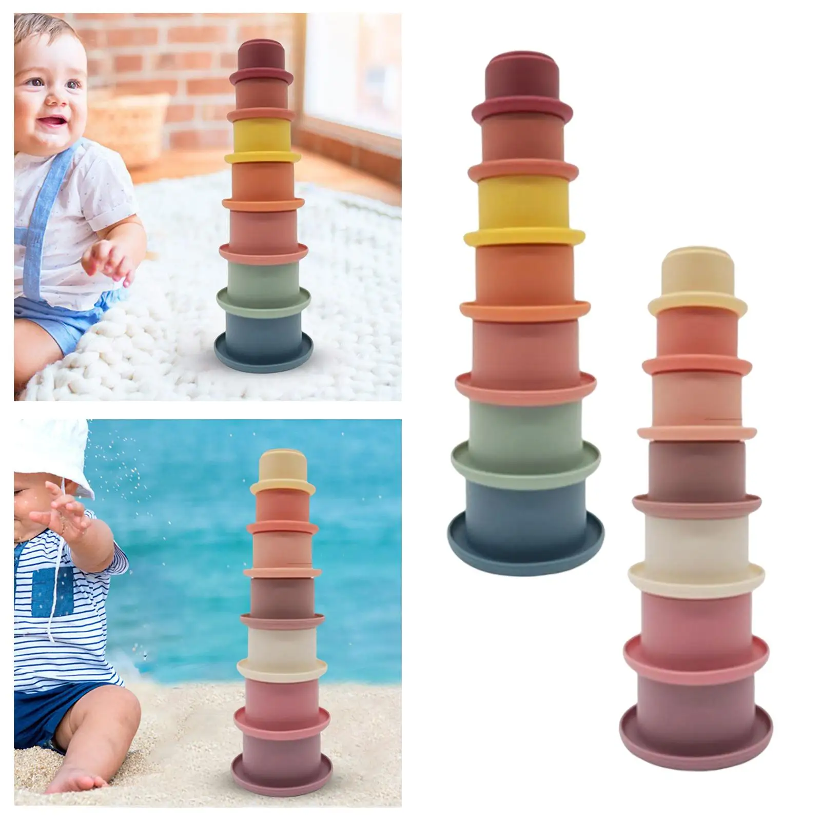 7 Pieces Stacking Cups Toy Bathtub Toys Early Educational Develop Silicone Nesting Cups Stack up Cup for Boys Girls Kids Baby