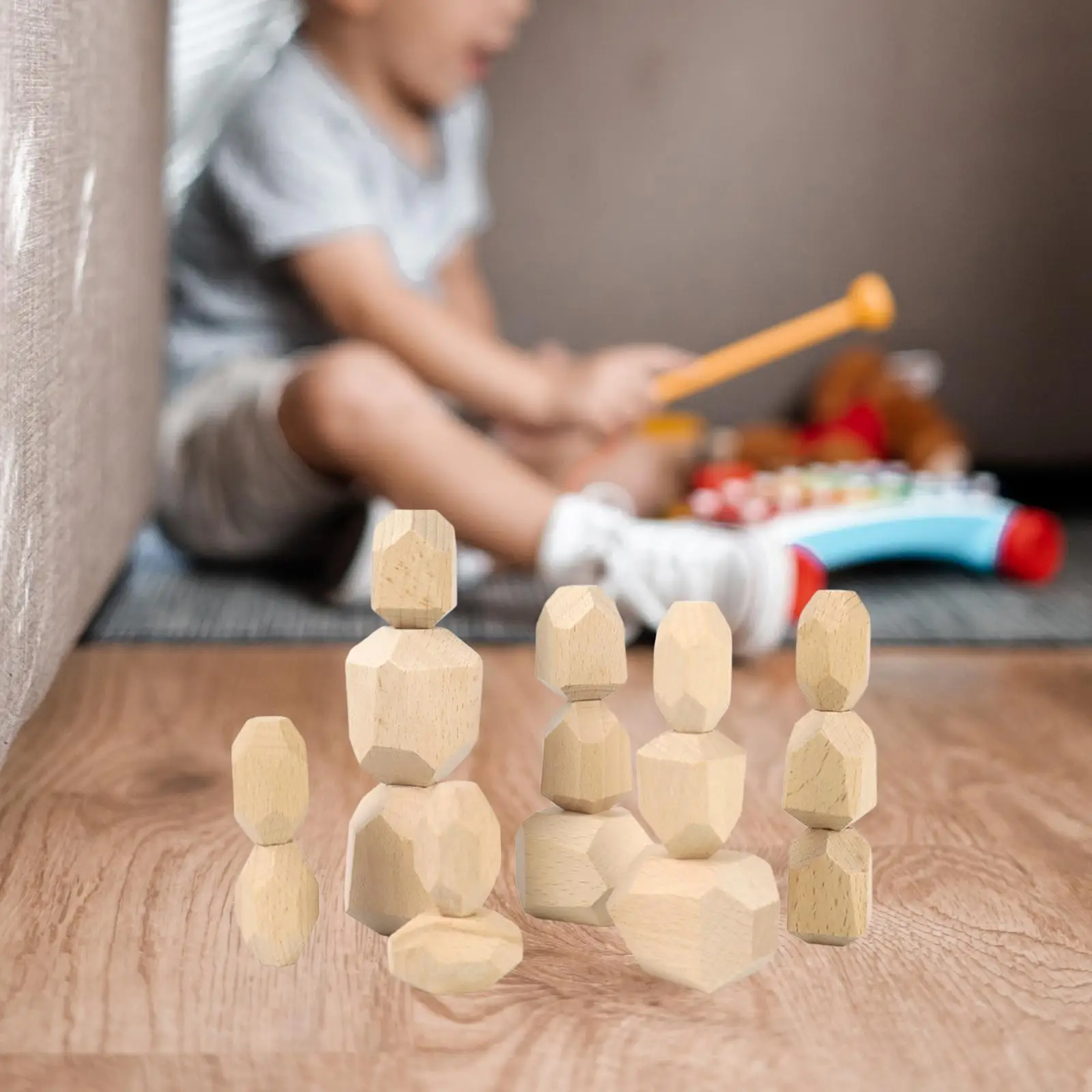 Wooden Balancing Stacking Stones Montessori Preschool Learning Colorful Creative