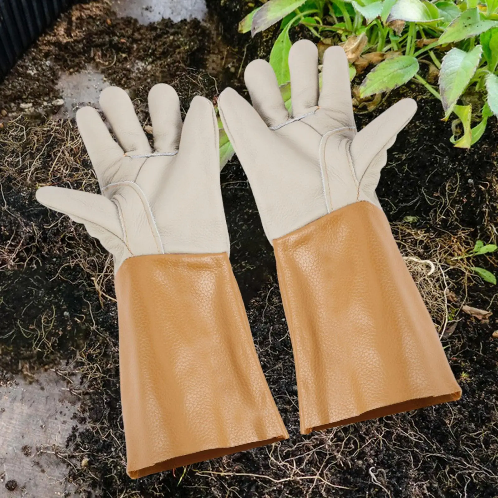 Garden Gloves Anti Thorn PU Leather Working Gloves Accessory Multifunctional Waterproof Universal Use Length 38cm for Patio Lawn