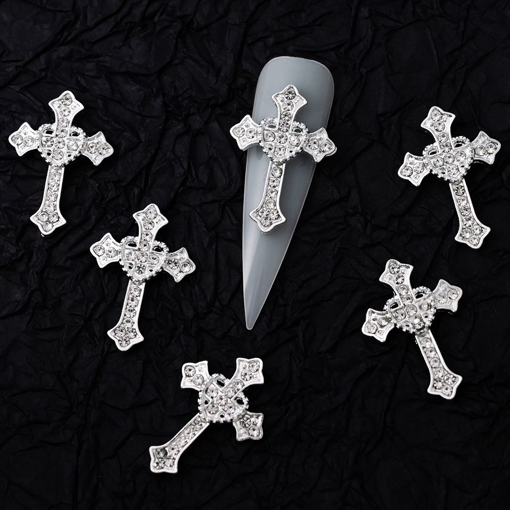 Best of 10pcs Luxury Silver Cross Nail Art Charms For Jewelry Retro Alloy Rhinestones Glitter 3D Nail Art DIY Punk Manicure Accessories Reviews & Tips - Image 3