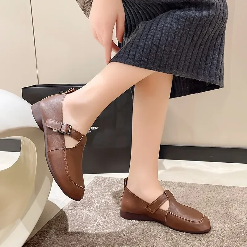 2024 Autumn New Fashion Shoes for Women Slip on Women Flats Round Toed Buckle Luxury Mother Shoes Female Zapatos De Mujer