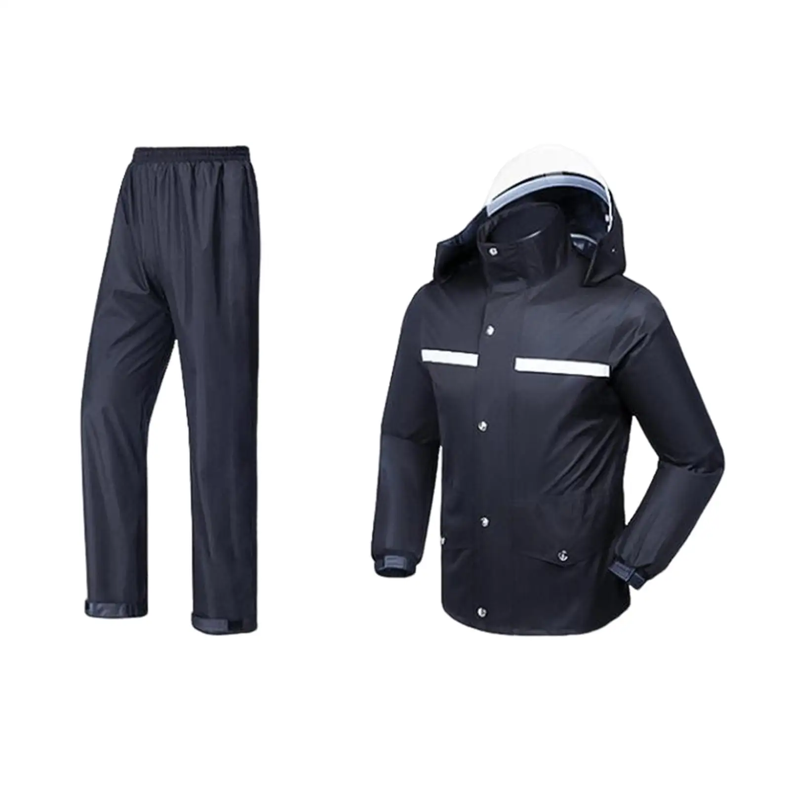 Rain Suit Jacket and Trouser Suit Hooded Breathable Durable Elastic Machine Wash Rain Gear Detachable Brim for Men and Women