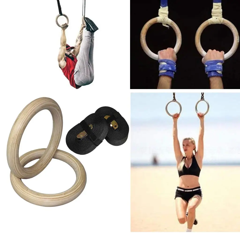 2pc Birch Wood Gymnastic s with Nylon Straps with Buckles for Men, Women or Kids