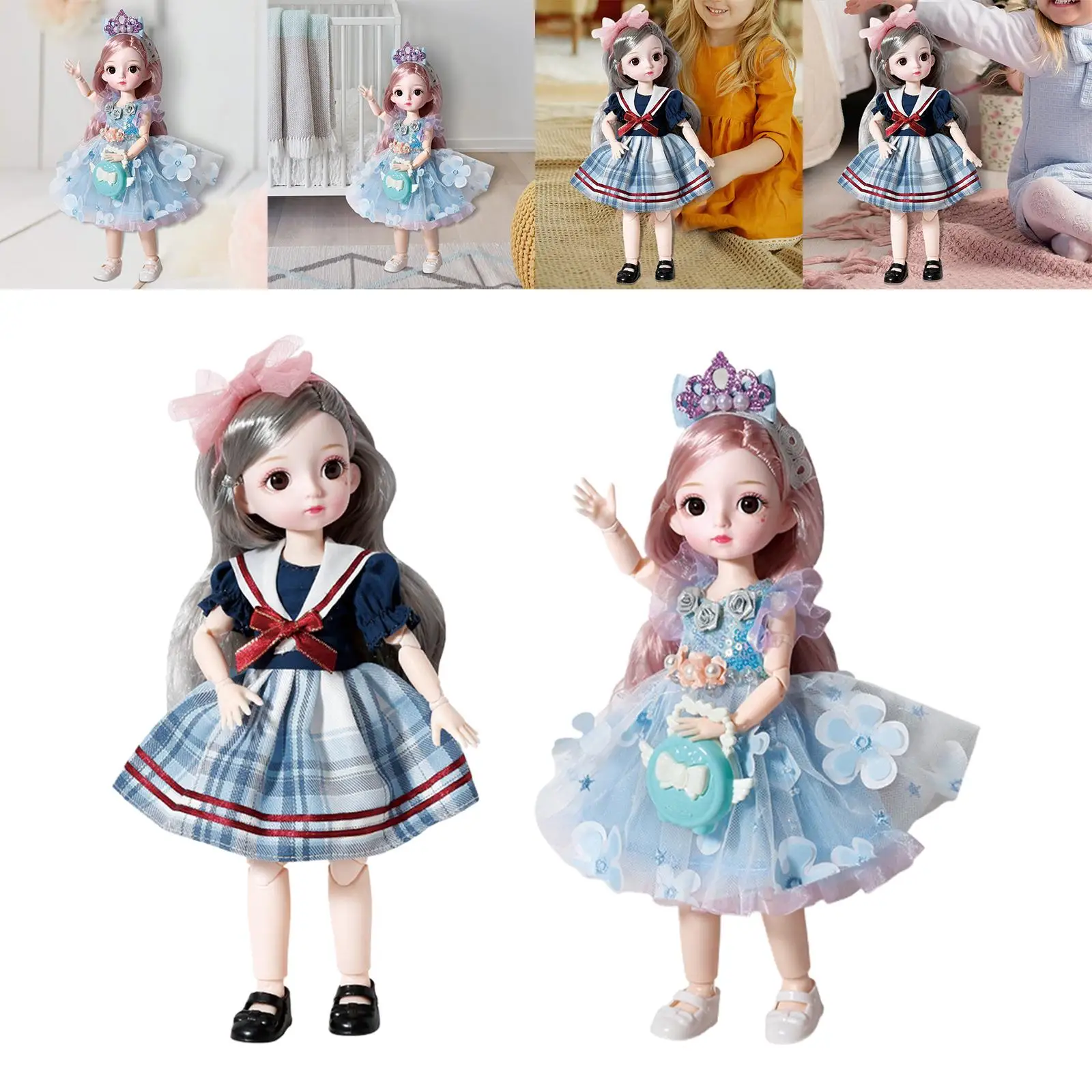 1:6 31cm Fashion Doll Flexible Joints 3D Eyes for Girls Pretend Play Gifts