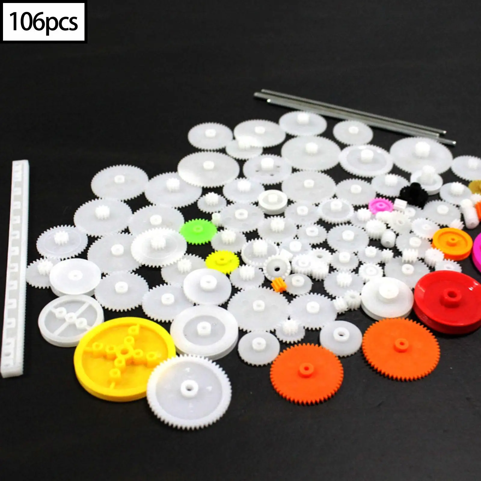 106Pcs Gear Package Kit Single Gears Gear Assortment Accessories Parts Shaft Gear for Model Making Motor Education Toys