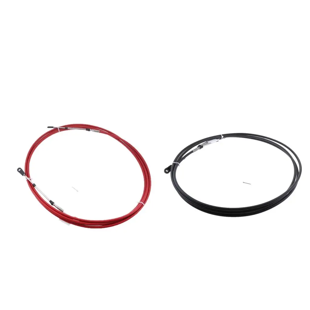 2x 15Ft Throttle Control Cable for  Outboard Stainless Steel Red/Black
