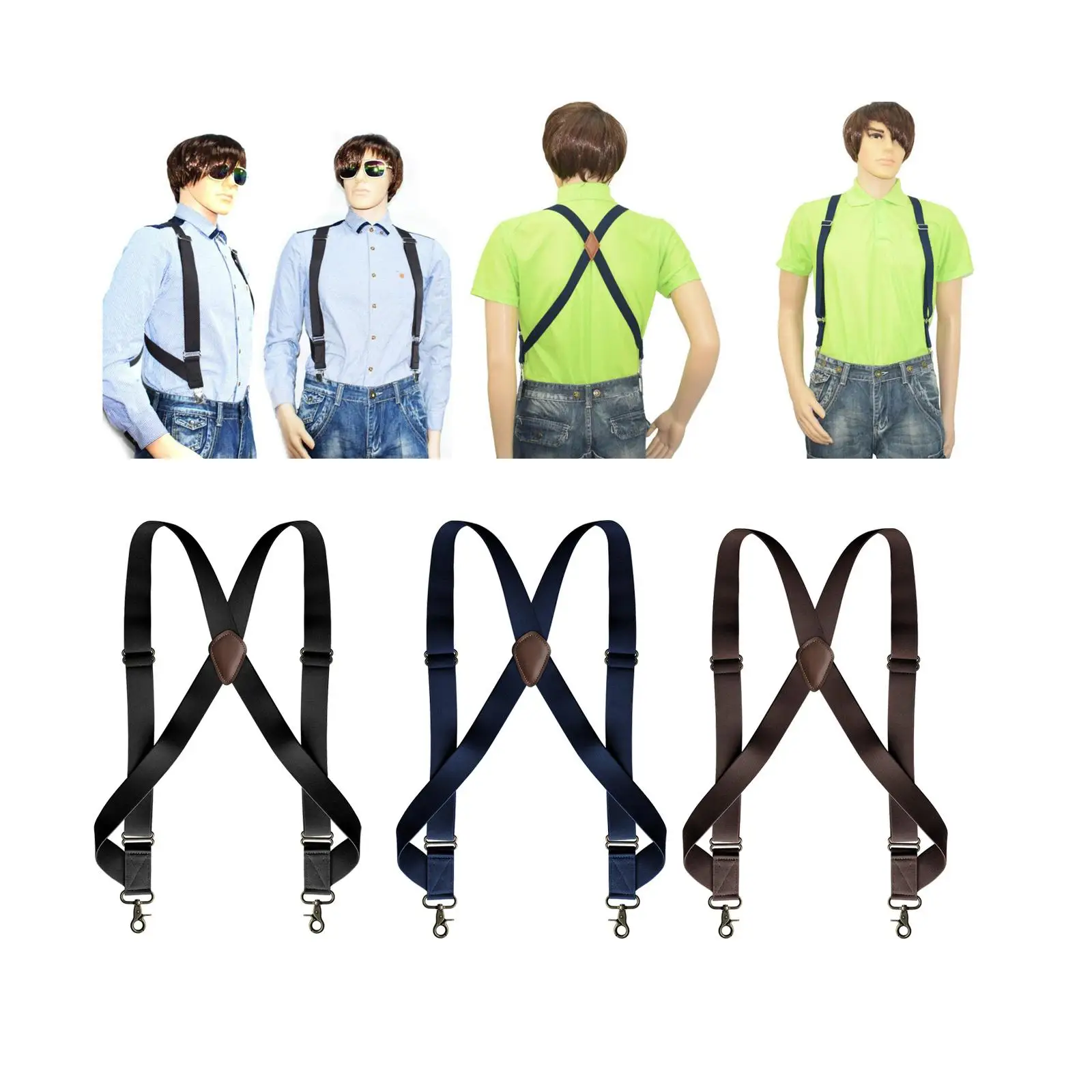 Fashion Suspenders for Men, Side Clip 3.5cm Wide Heavy Duty Big Tall Adjustable Elastic