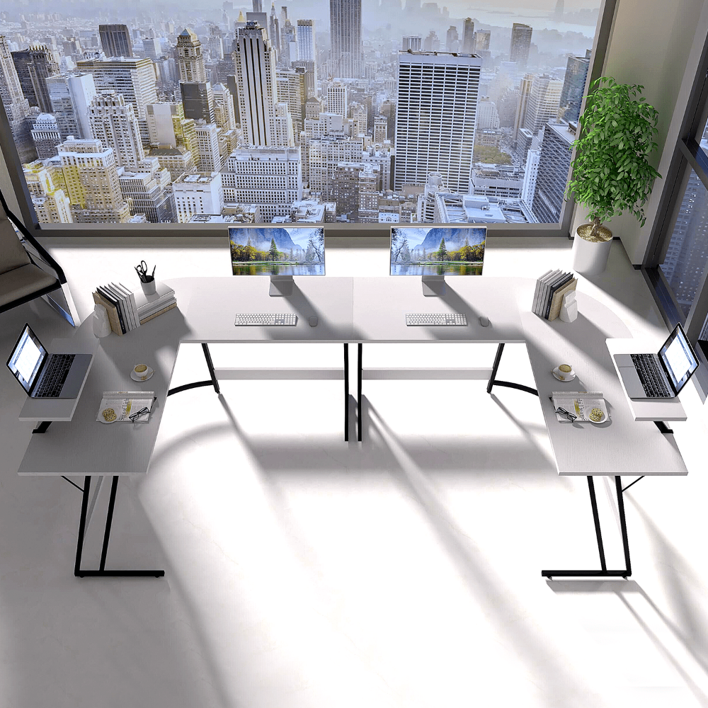 Description Picture 4 of itemVineego L-Shaped Computer Desk Modern Corner Desk with Small Table,White