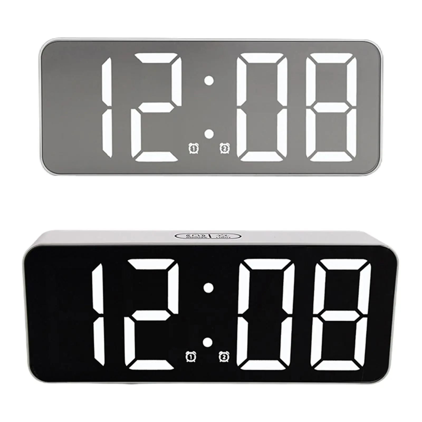 Electronic Desk Alarm Clock LED Digital Clock Mirrored for Home Office Teens