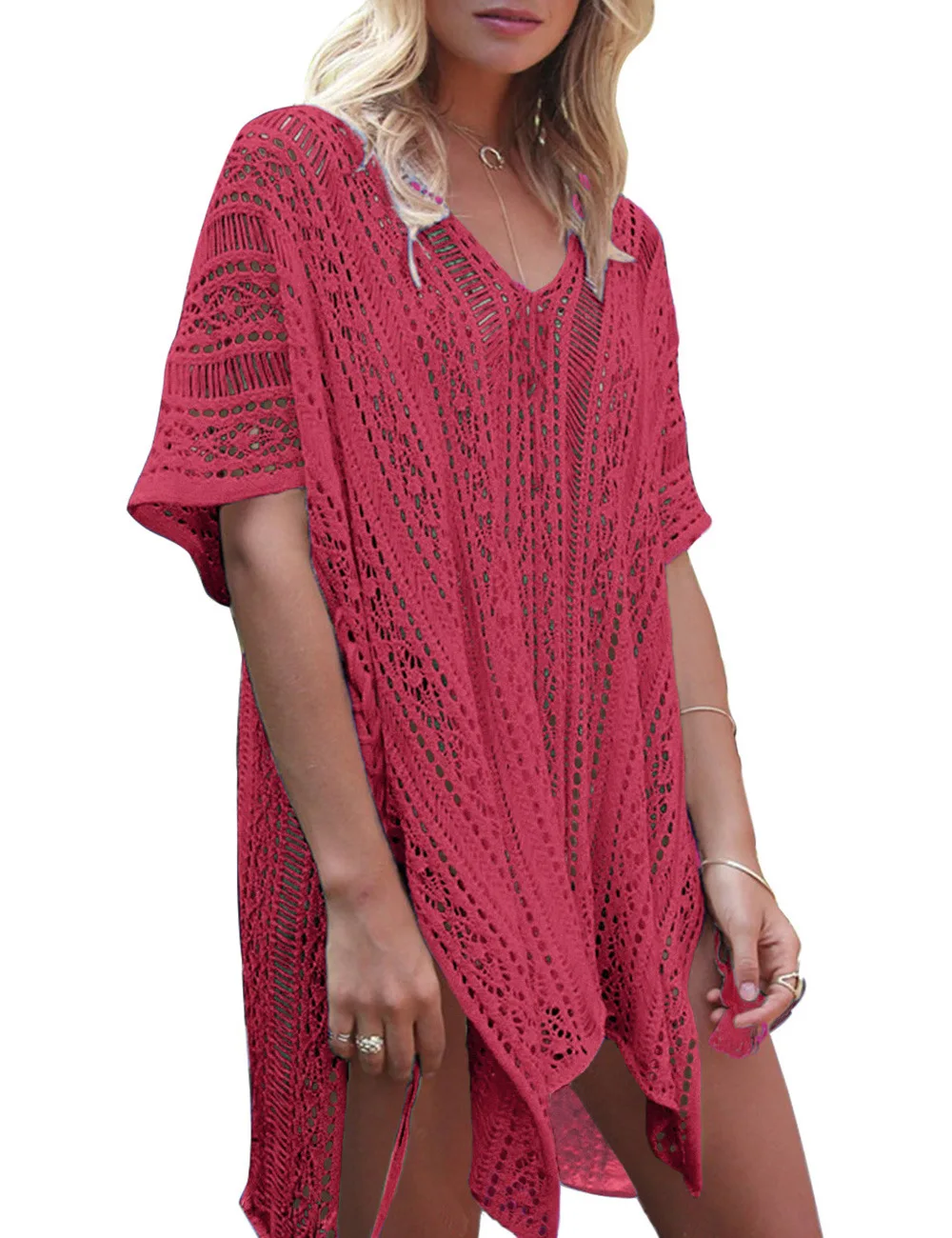 Sunscreen Blouse Swimsuit Women's Beach Handmade Crochet Hollow Blouse Sunscreen Clothing Knitted Swimsuit Beach Cover Up bathing suit with matching cover up