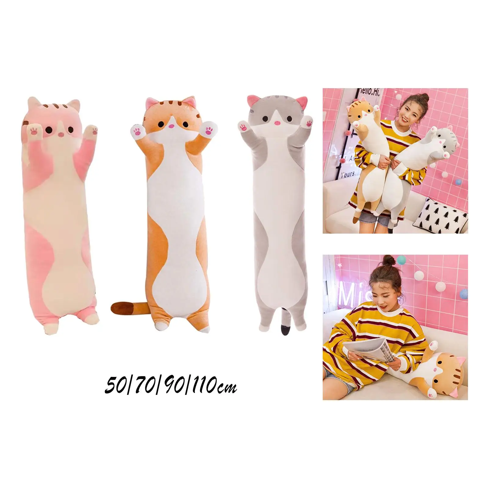 Soft Plush Cat Pillow Skin Friendly Cartoon Gift Stuffed Cat Toys for Girls Christmas