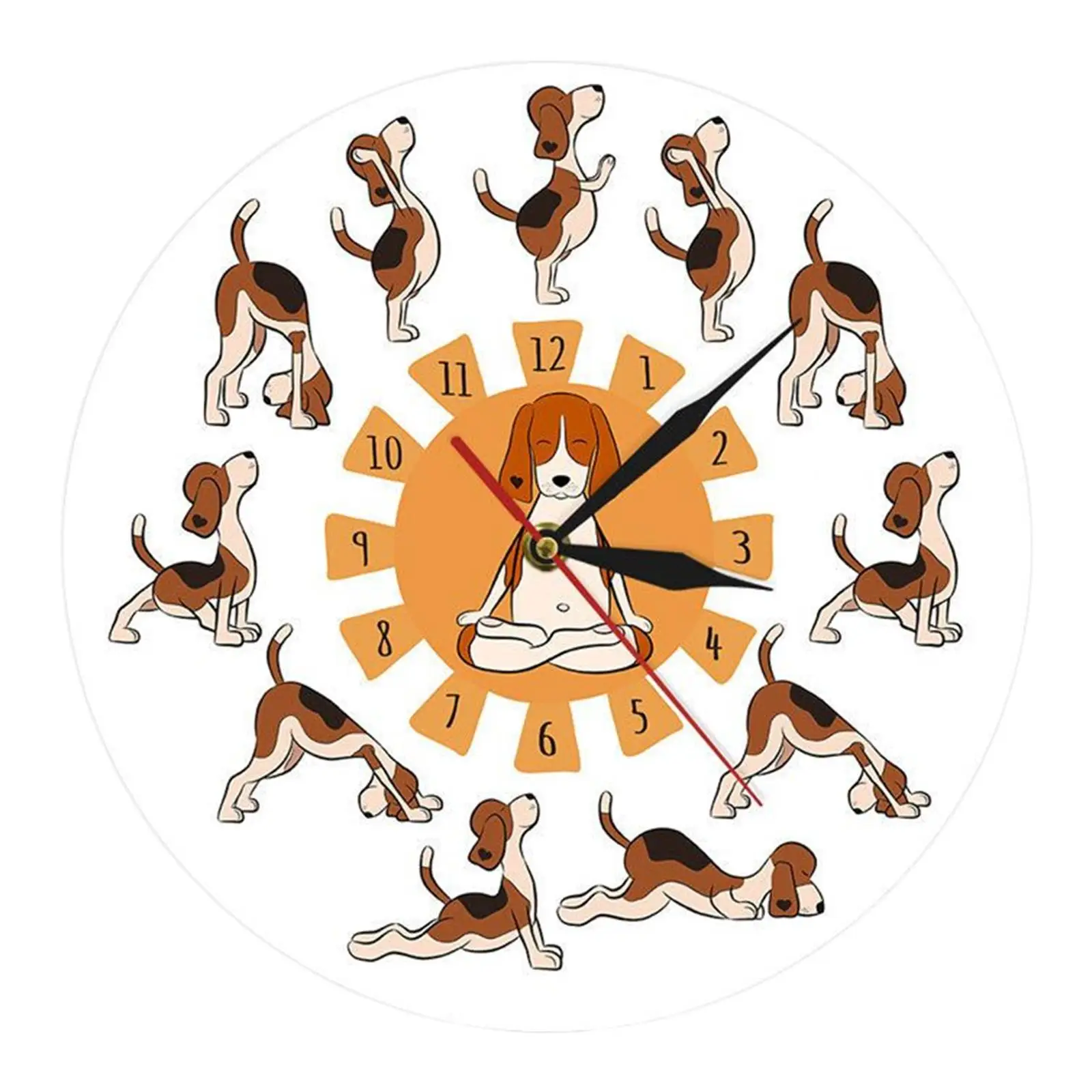 Round Dog Doing Yoga Position Wall Clocks 12 inch Light Weight for Living Room, Bedroom, Study Room, Laundry Room, Kitchen Large