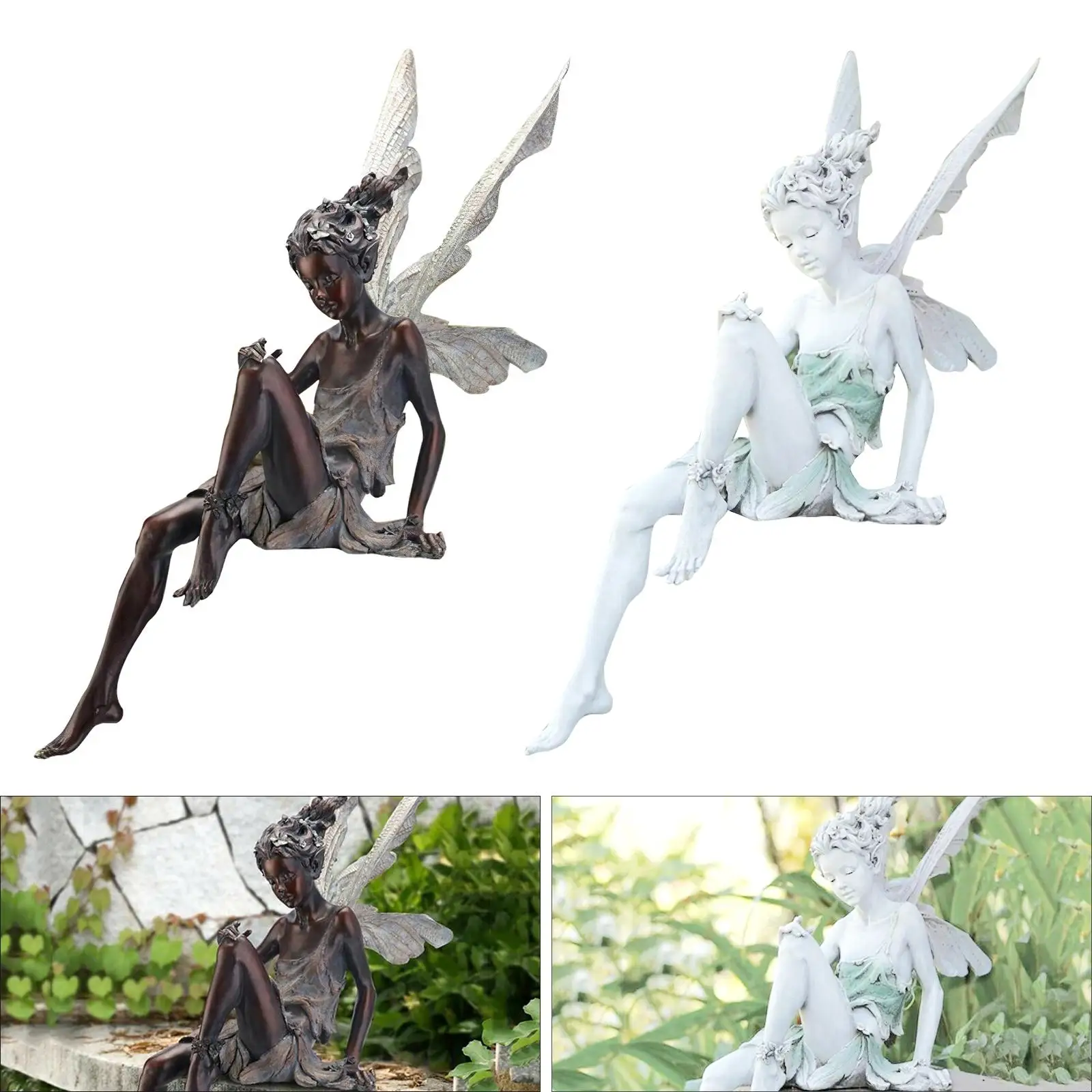 Garden Fairy Figurine Decoration Shelf Pond Statue Sitting Faery 18cm Porch