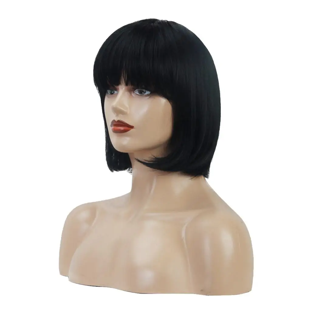 Fashion Black Bob  Blend Synthetic Fiber  inches Short Straight with   Resistant  Hairstyle