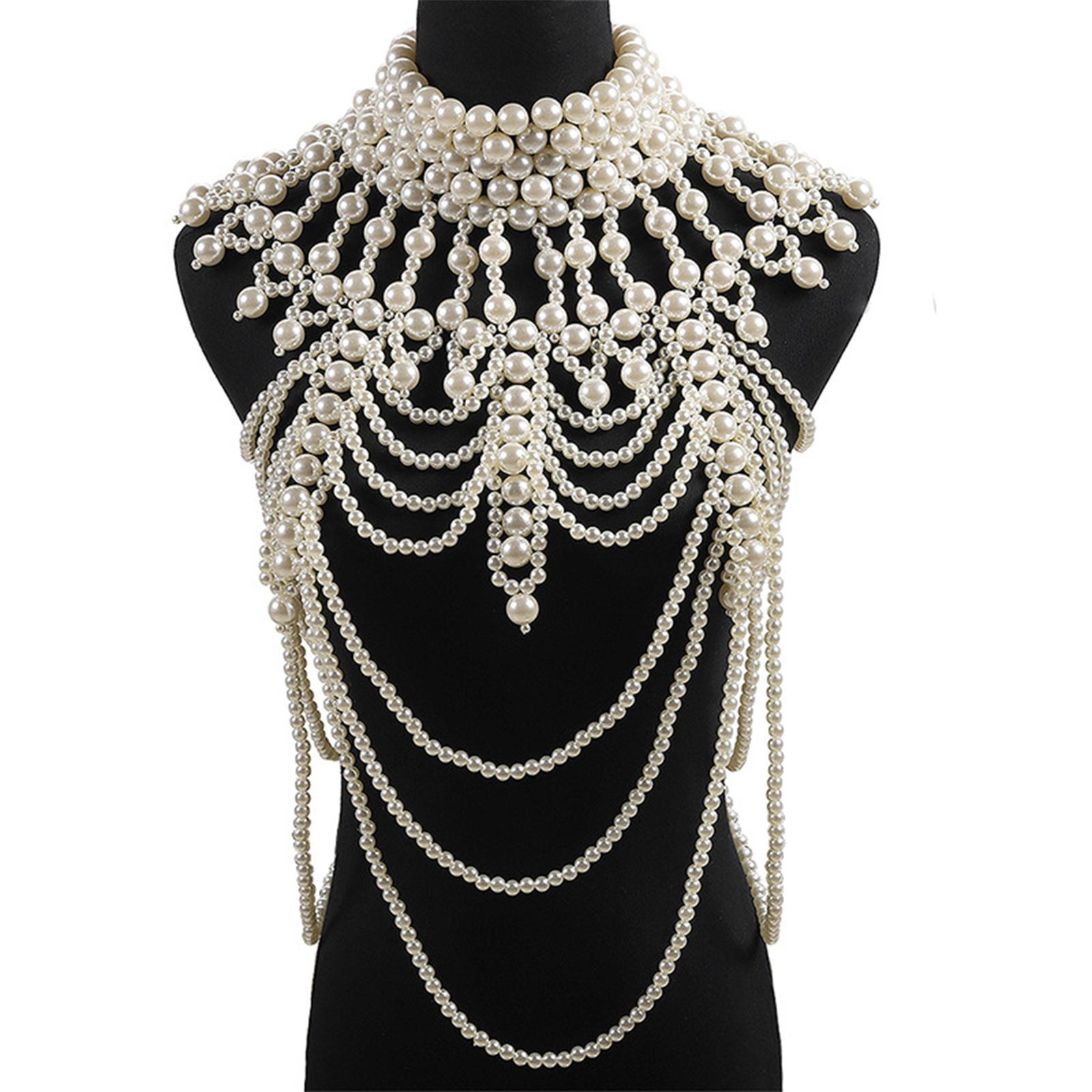 Pearl Body Chain Fashion Shoulder Necklace Bra Jewelry for Costume Party Dance Party Theme Party Gift