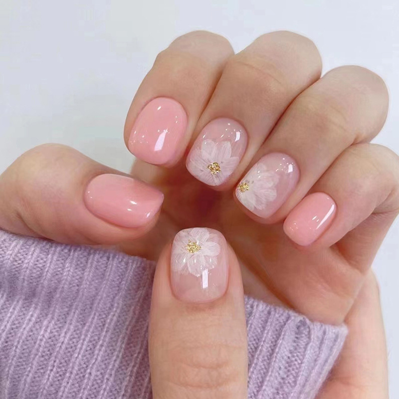 Best of 24Pcs White Ice Camellia Short False Nails Art Light Pink Sweet Girls Acrylic Press On Nails Full Cover Removable Fake Nail Set Reviews & Tips