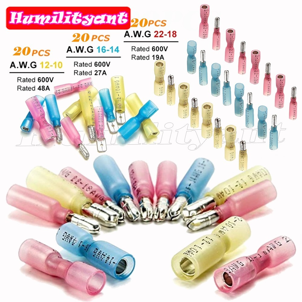 Description Picture 3 of item60PCS Heat Shrink Bullet Terminals Waterproof Female Male Electrical Wire Connectors 10-22AWG Assortment Kit