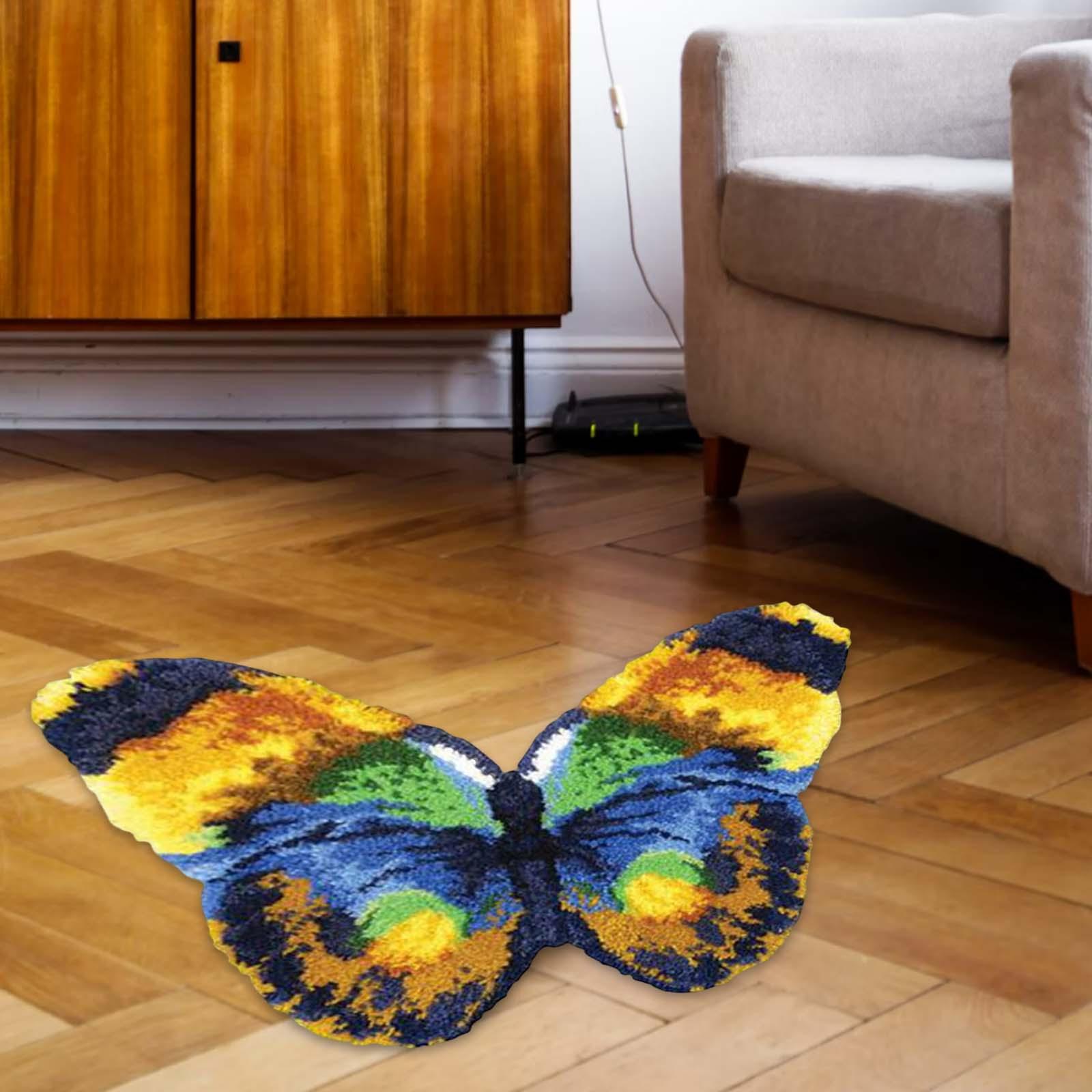 Latch Hook Rug Kit Butterfly DIY Rug Crochet Yarn Kits Handmade Carpet Latch Hooking Kits for festival Carpet Christmas Dog