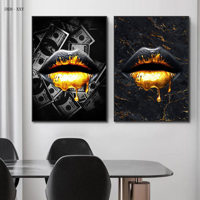 silver lips wall art