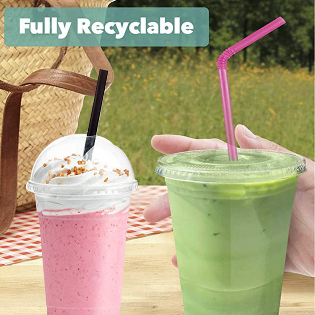 Children's Straw Cup Smoothie Cups, Domed Lids, Plastic Party Milkshake  B4R5 