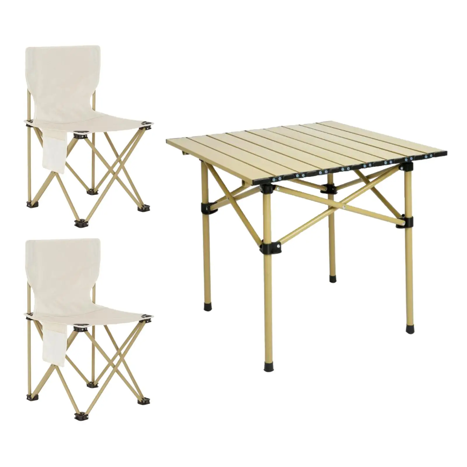 Camping Folding Table Chairs Set with 2 Stools Camp Table Coffee Table Steel Table Foldable Picnic Table for BBQ Backyard Garden