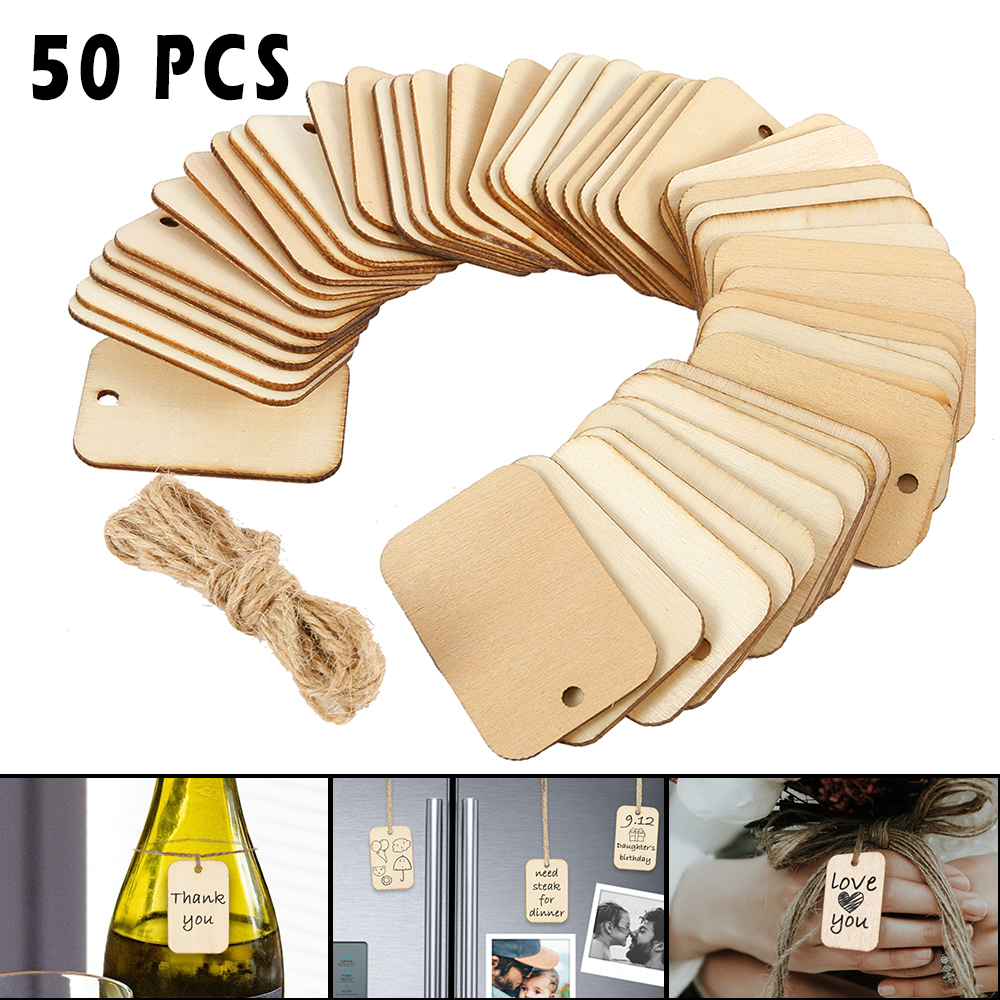 Description Picture 2 of item50Pcs Unfinished Nature Wood Slice Gift Tags Blank Wooden Hanging Label With Rope for Wedding Party Christmas Decor DIY Crafts