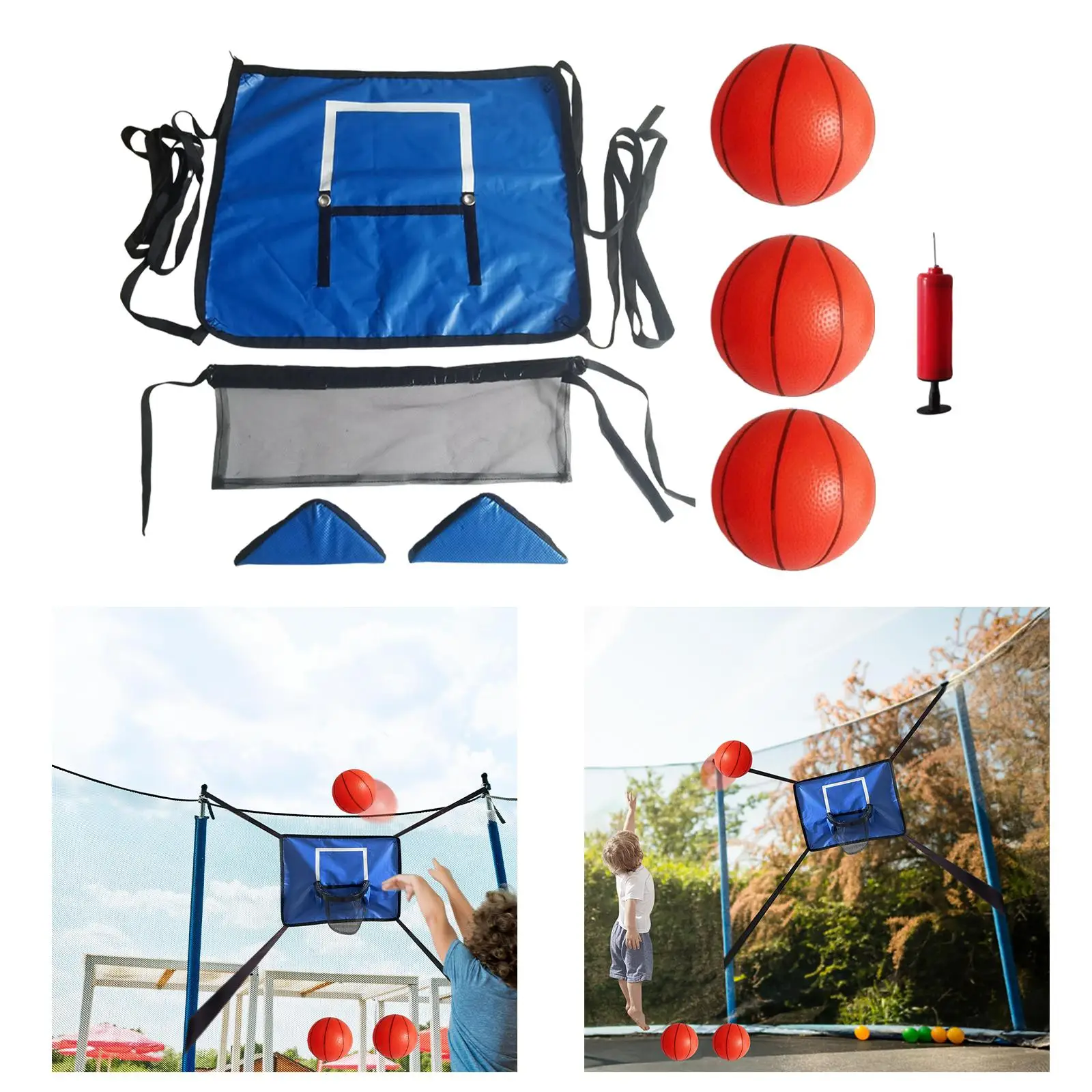 Mini Trampoline Basketball Hoop with Basketball and Pump Easy Installation Outdoor Sturdy for Kids Adults Lightweight Baseboard
