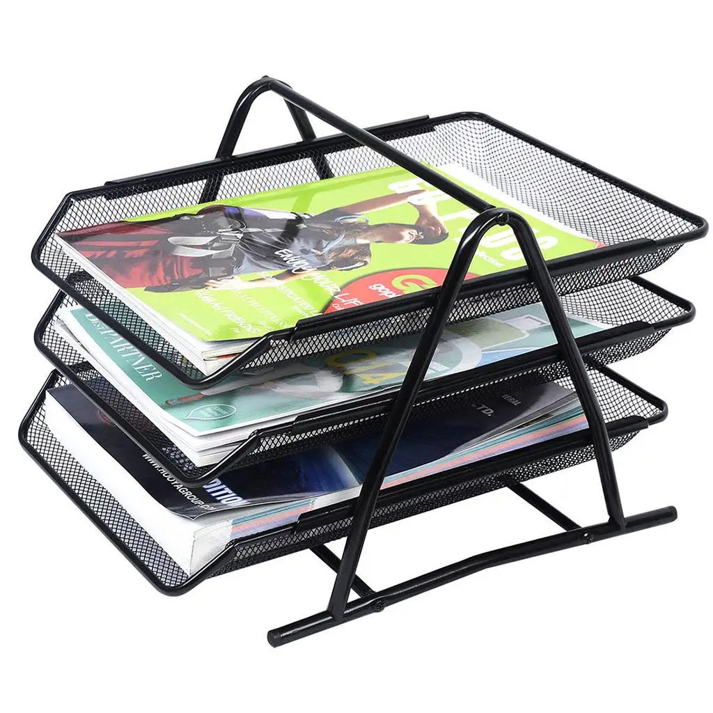 3 Tiers Stackable Desktop Document Letter Tray Organizer, File Trays, Black