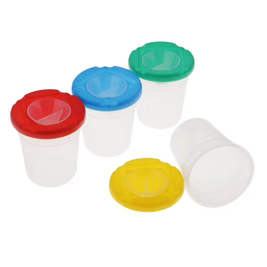 Spill Proof Paint Cups in 4 Colors for Kids Toddlers Children Early Learning Painting DIY Art Supplies