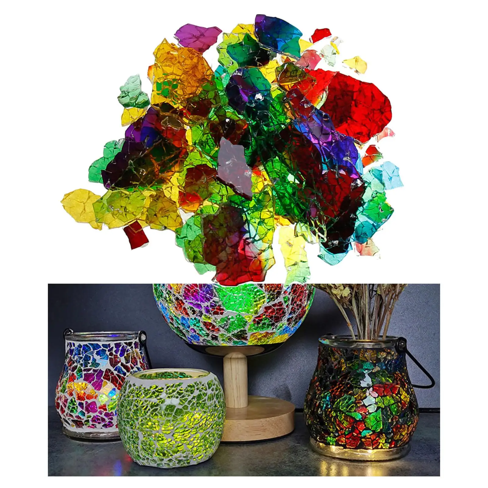 300G Broken Bright  Tiles DIY Puzzle Arts Mosaic Tiles Pieces  Lamp Craft Candle Holder Sill Artwork