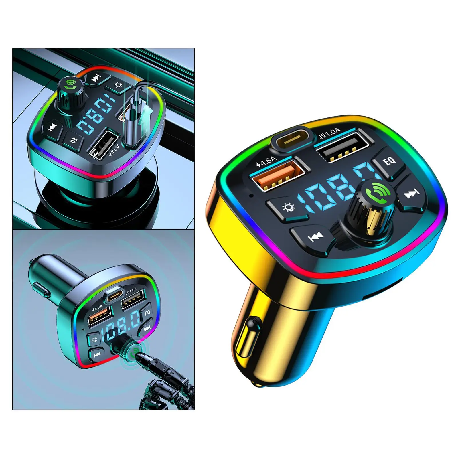 Bluetooth FM Transmitter Type-C PD Support Hands-Free Call Support TF Card & USB Disk Adapter