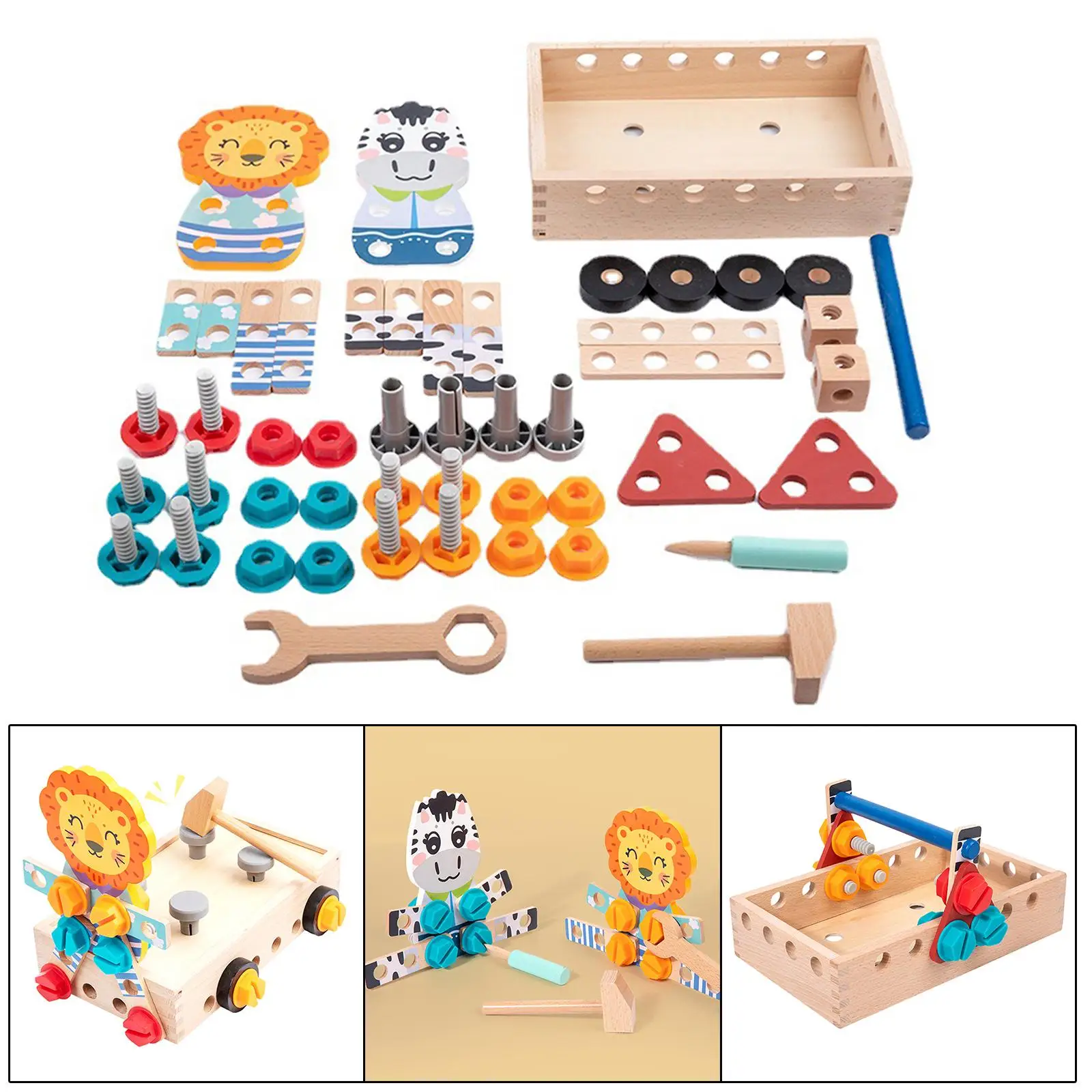 DIY Construction Toy Fine Motor Skills Montessori Portable Wooden Tool Set for Role Play Preschool Indoor Activities Education