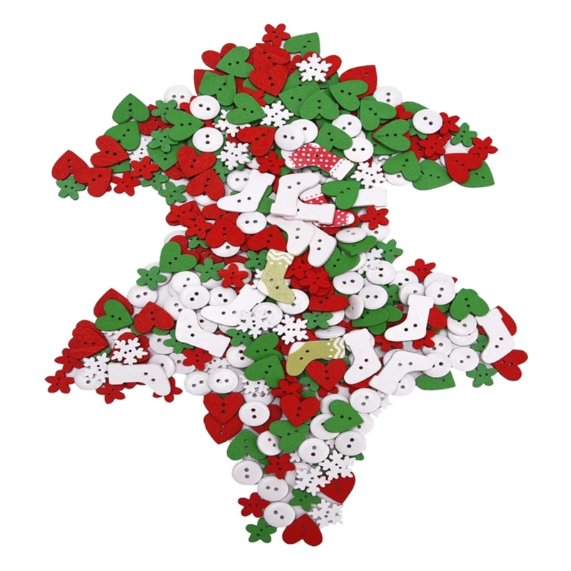 Description Picture 2 of item100Pcs Assorted Christmas Wooden Buttons Tree Snowflake Glove Reindeer 2 Holes Sewing Button for DIY Art Crafts