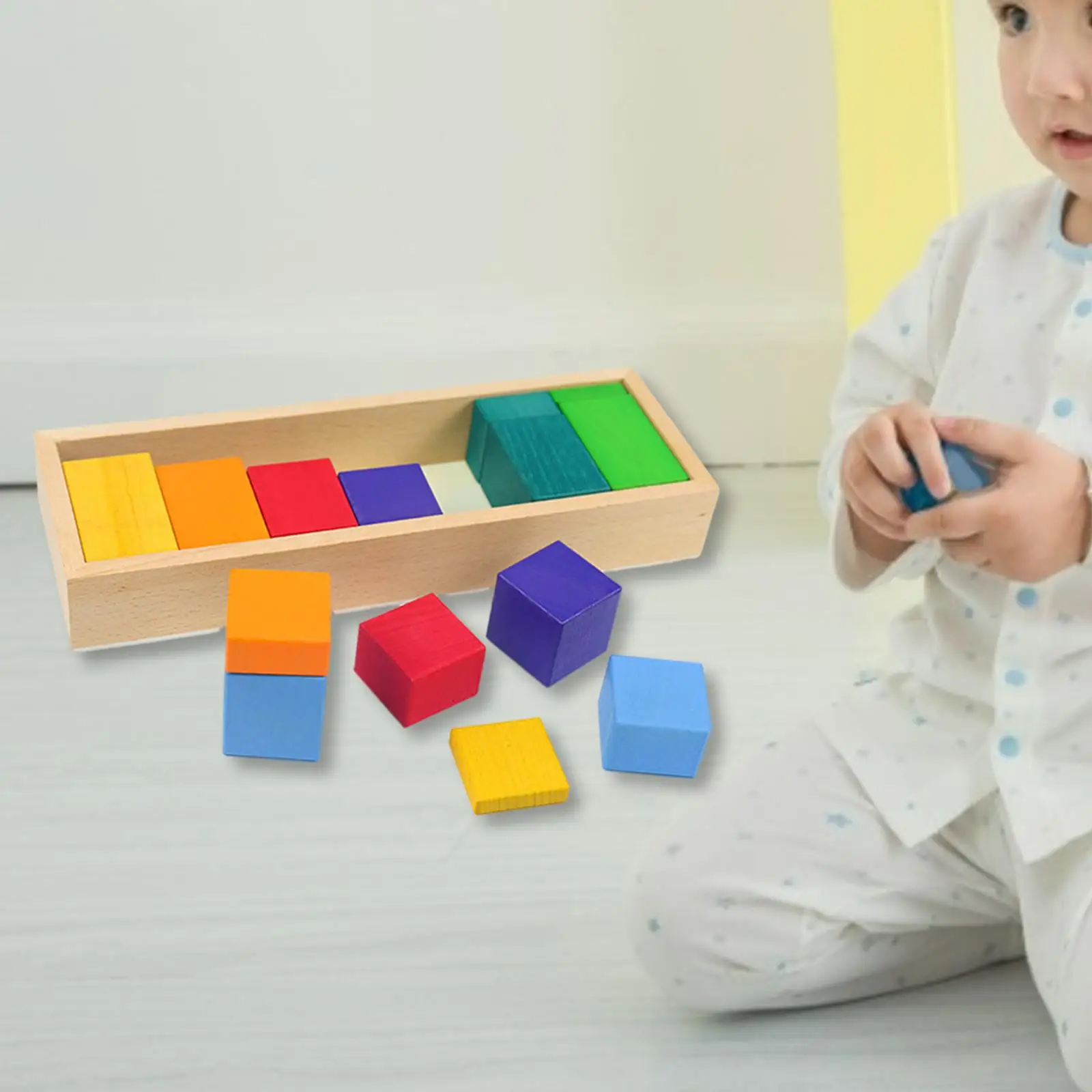 Kids Wooden Building Blocks with Storage Case Rainbow  Block for Boys  Wooden  Toy