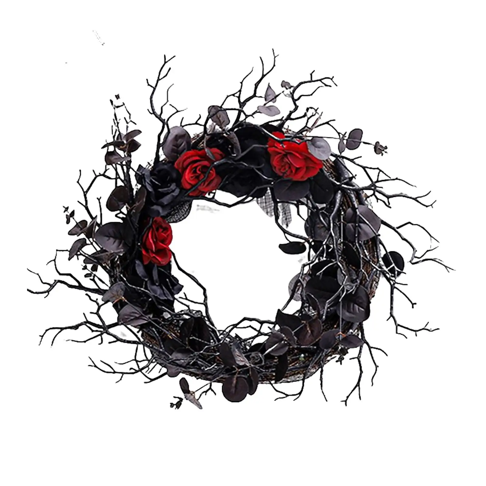 Artificial Halloween Wreath Black Red for Door Decorations Home Window Decor