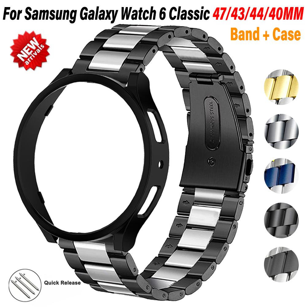 Metal Starp+Case for Samsung Galaxy Watch6 Classic 43mm 47mm PC Case for Galaxy Watch6 5 40mm44mm Stainless Steel Bracelet Strap