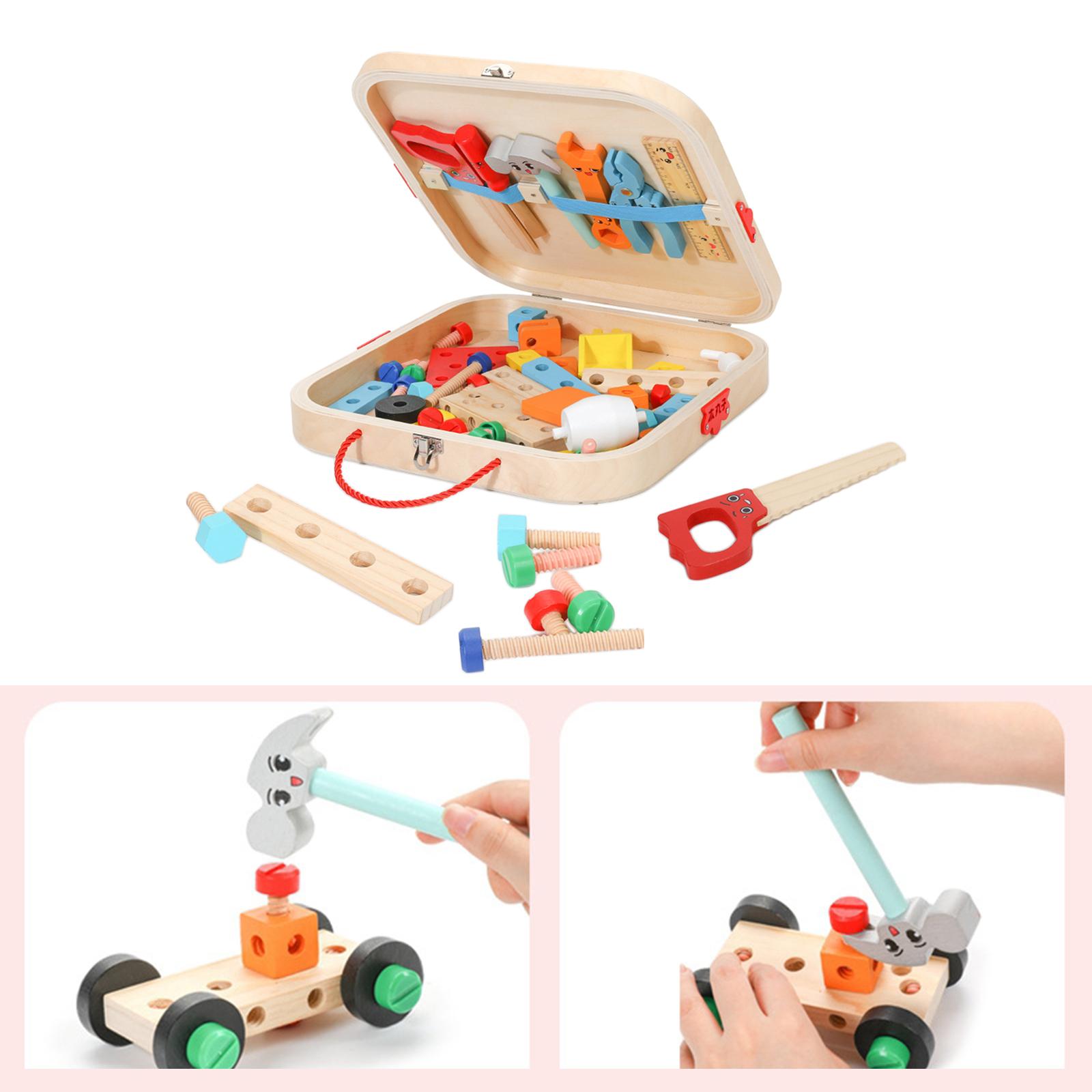 Kids Tool Set Toy Tools Pretend Play Montessori Educational Toy Wooden Tool Box for Living Room Birthday Gift Home DIY Bedroom